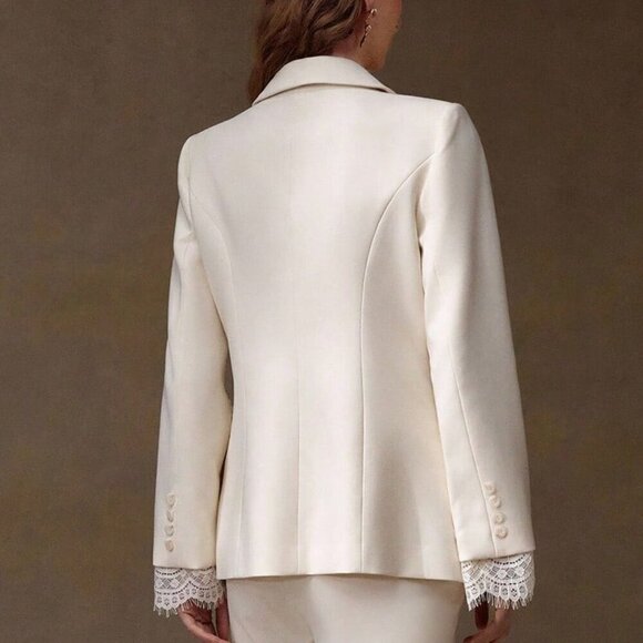 Elegant Women's Peak Collar Contrast Lace Split Sleeve Single Button Blazer - Picture 5 of 6